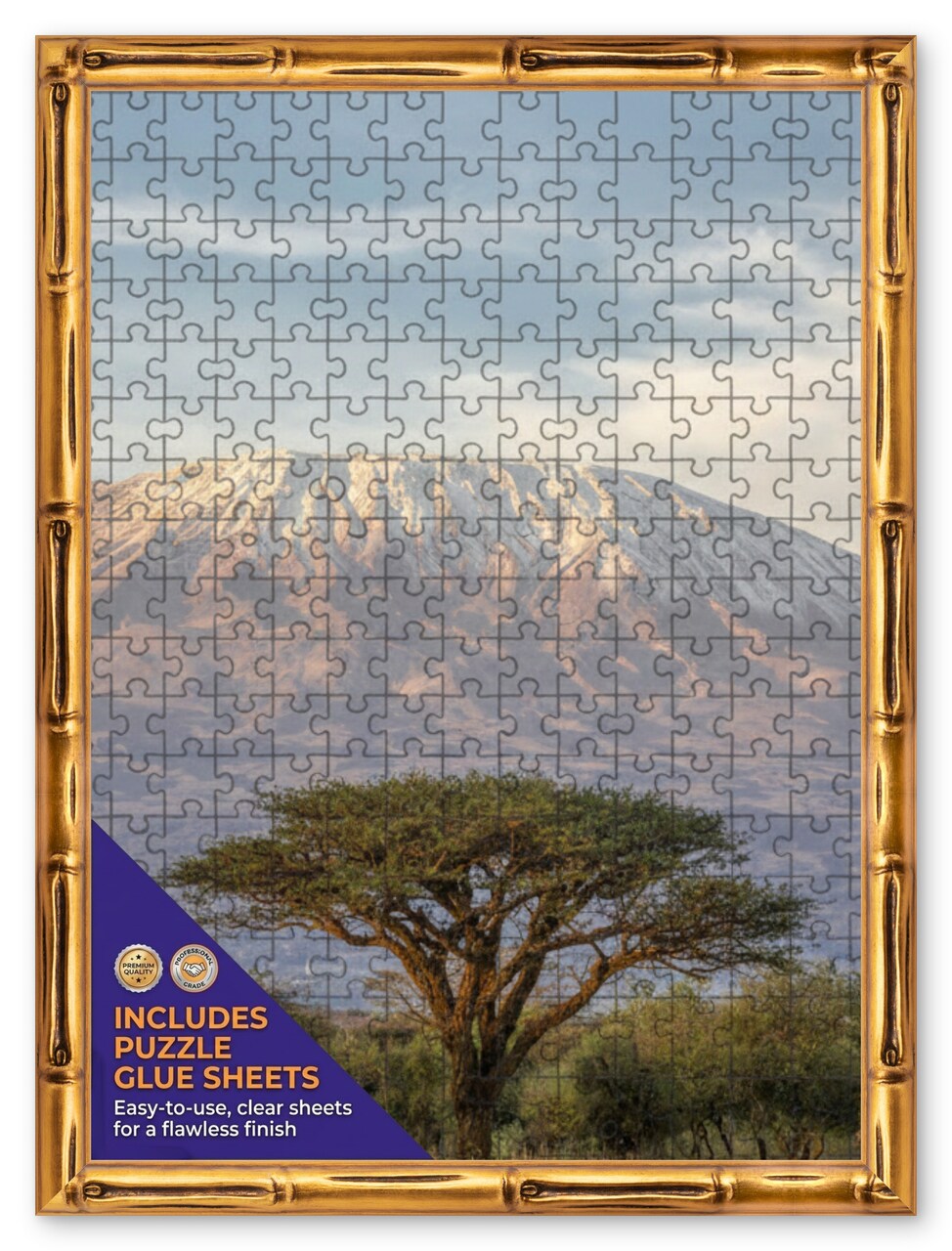 CustomPictureFrames.com Solid Wood Round Mat Puzzle Frame - Multiple Sizes - Black Precision-Cut Mat - Adhesive Preservation Sheets - Assembled in USA Made in the USA